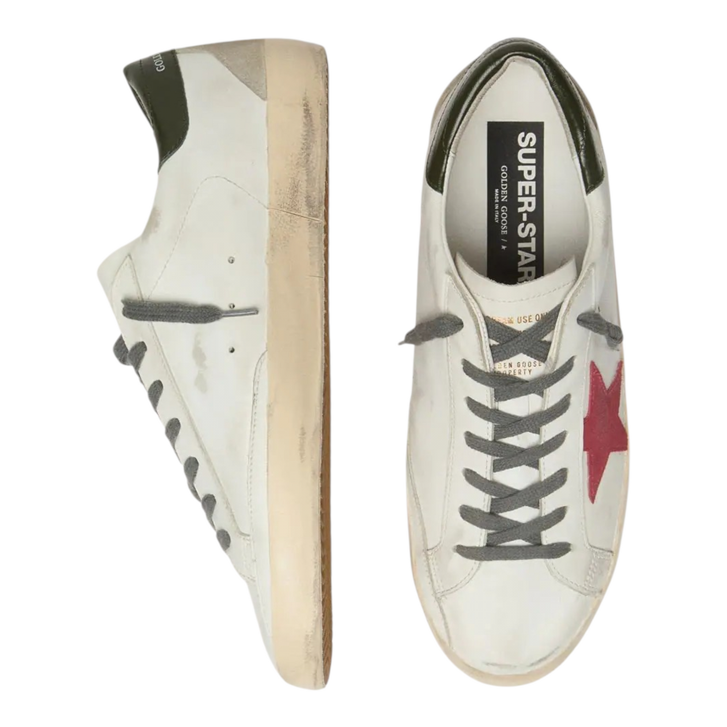 Golden goose Men's Super- Star with red suede star and green leather heel tab