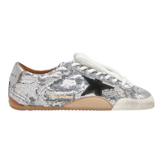 Golden Goose True-Star in silver sequins with black star and silver leather heel tab(Women's)