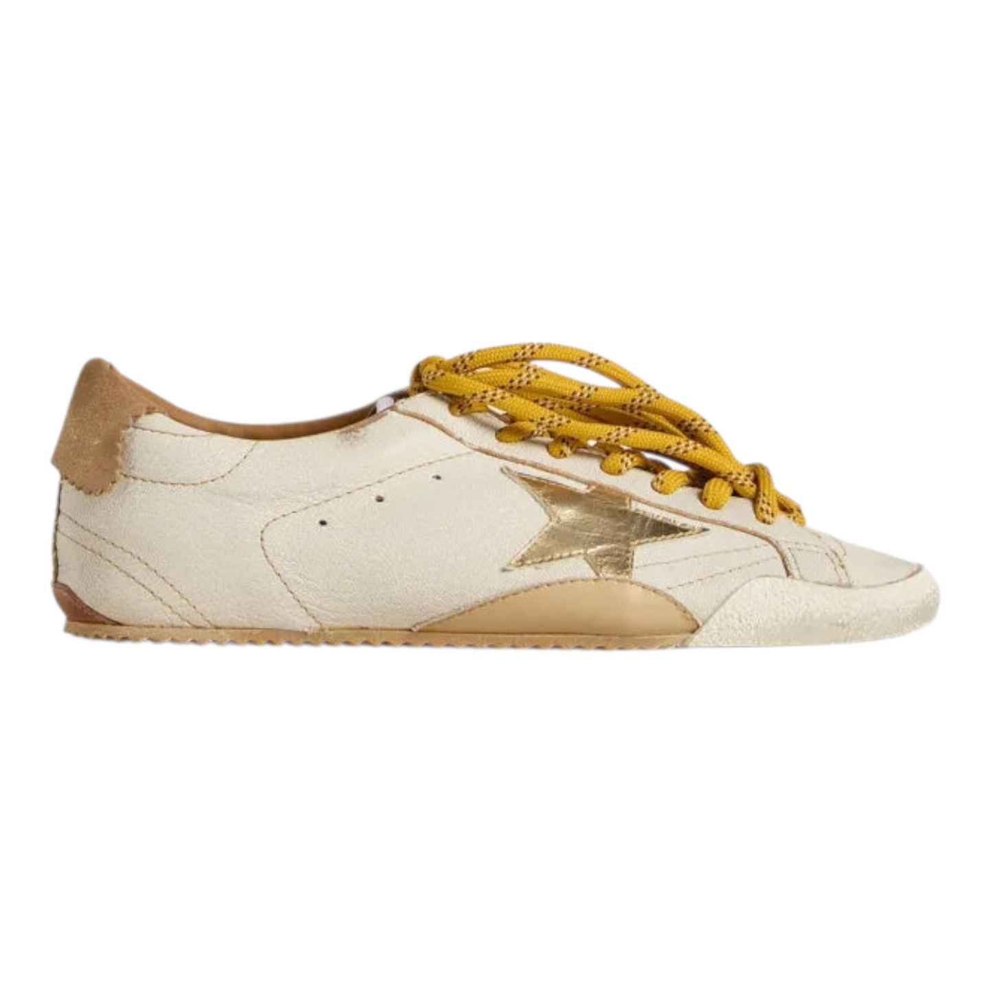 Golden Goose True-Star in white nappa leather with  gold star and beige suede heel tab (Women's)