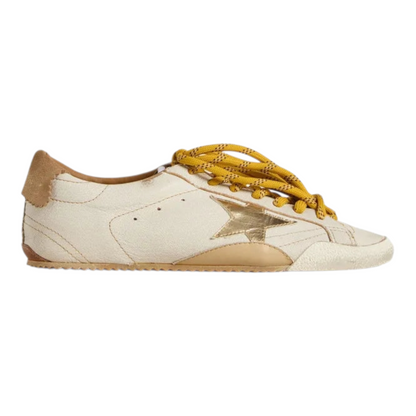 Golden Goose True-Star in white nappa leather with  gold star and beige suede heel tab (Women's)