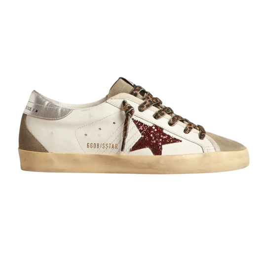 Golden Goose Super-Star with burgundy glitter star and silver heel tab