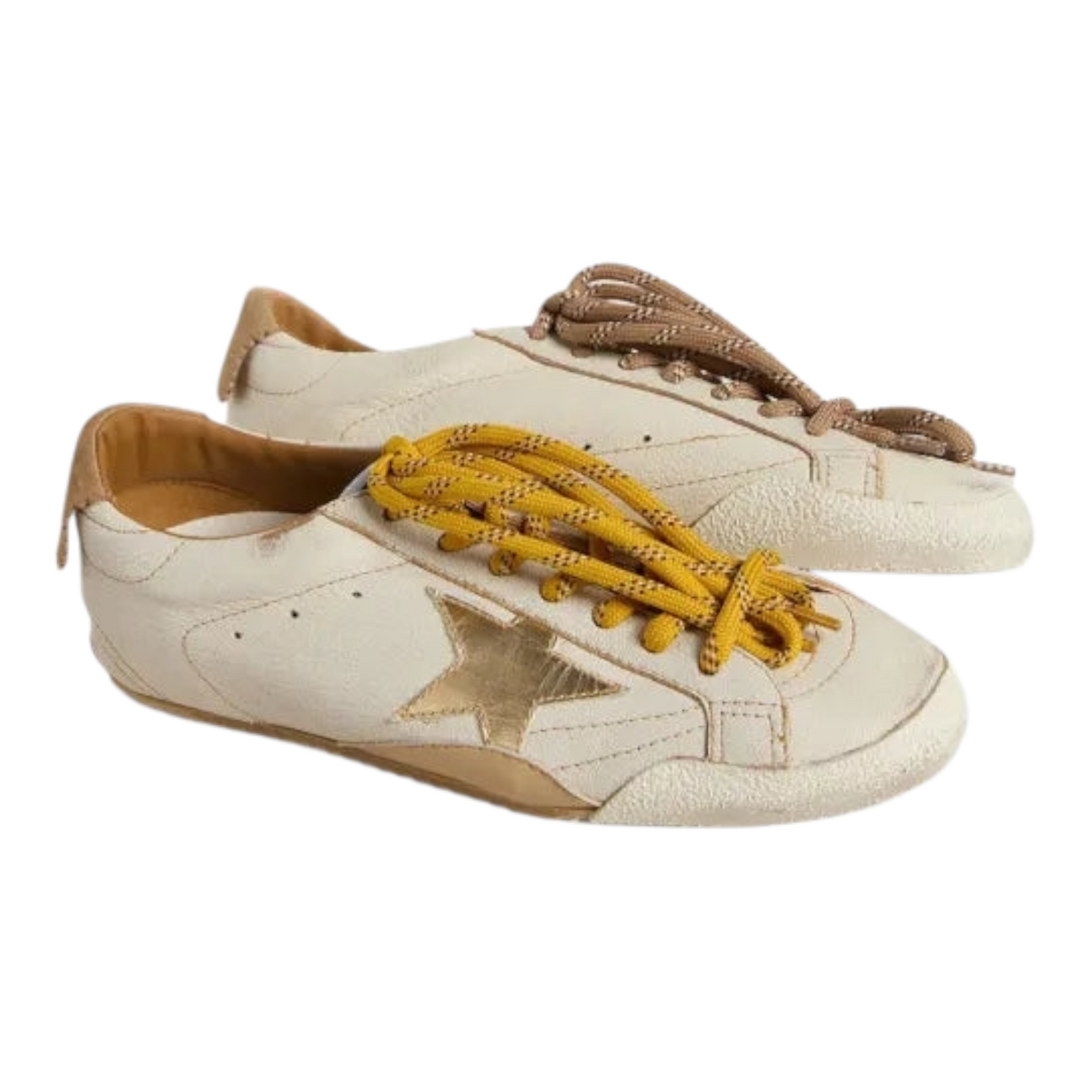 Golden Goose True-Star in white nappa leather with  gold star and beige suede heel tab (Women's)