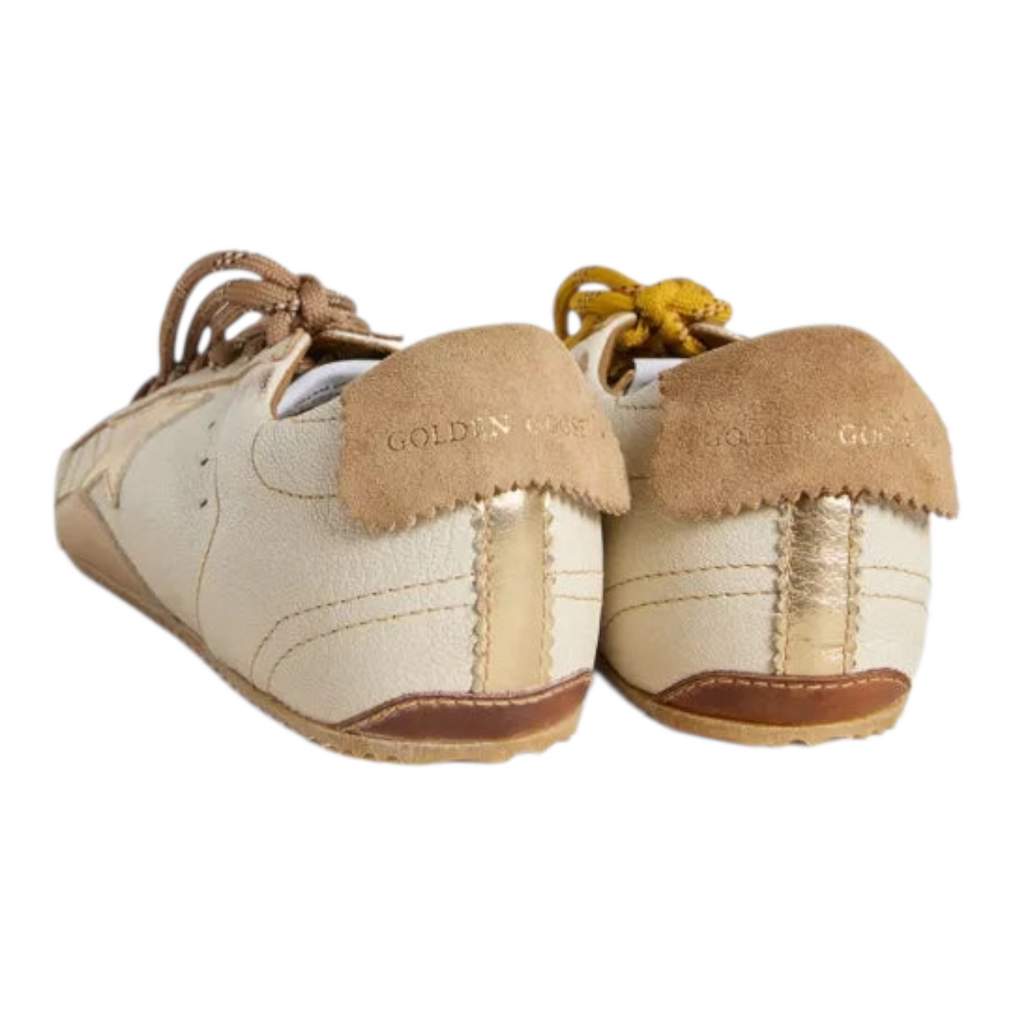 Golden Goose True-Star in white nappa leather with  gold star and beige suede heel tab (Women's)