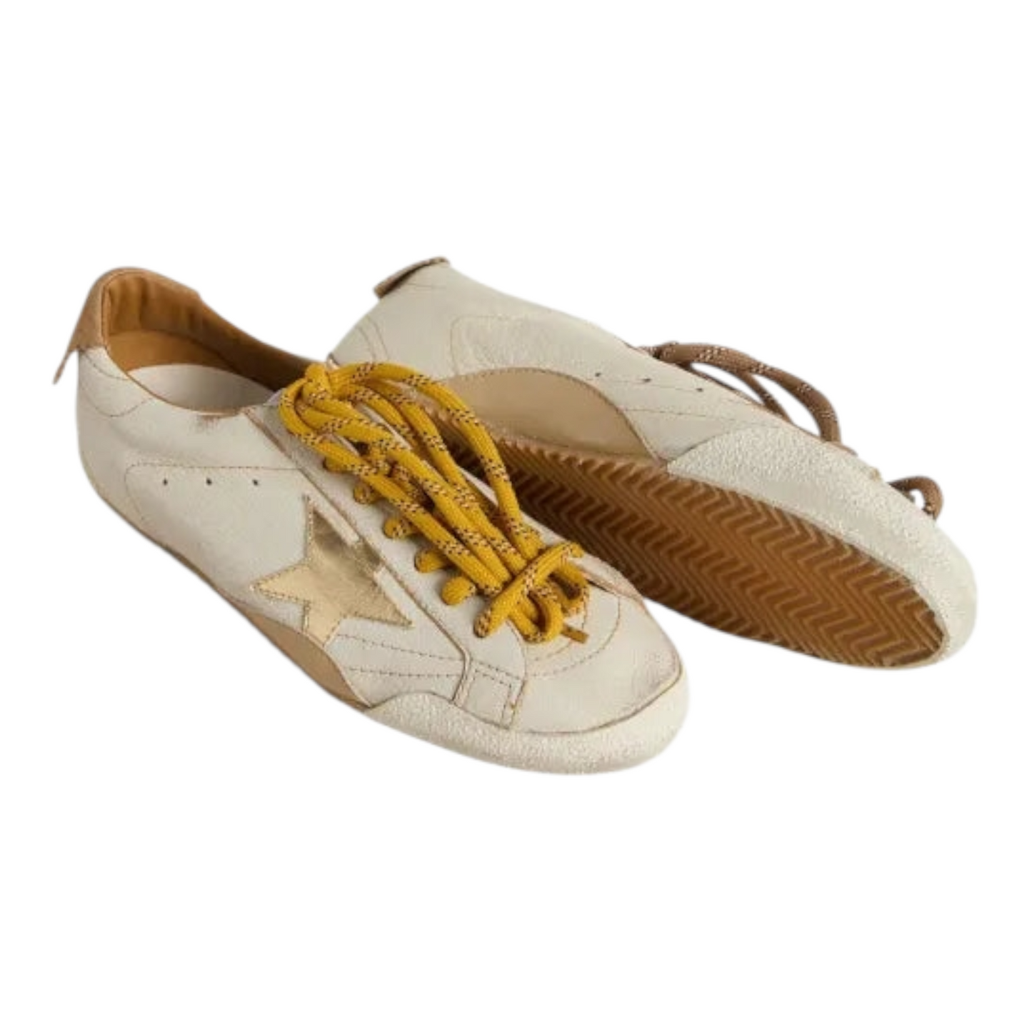 Golden Goose True-Star in white nappa leather with  gold star and beige suede heel tab (Women's)