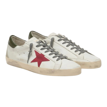 Golden goose Men's Super- Star with red suede star and green leather heel tab
