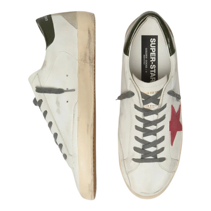 Golden goose Men's Super- Star with red suede star and green leather heel tab