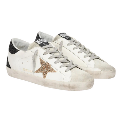 Women's Super-Star in nappa leather with gold glitter star and black glitter heel tab