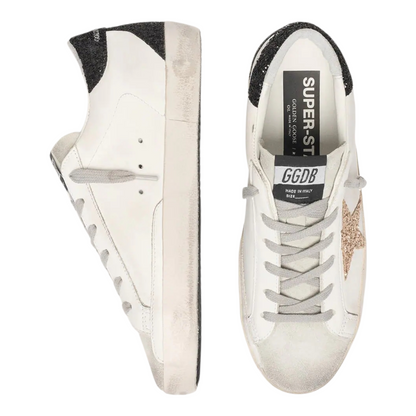 Women's Super-Star in nappa leather with gold glitter star and black glitter heel tab