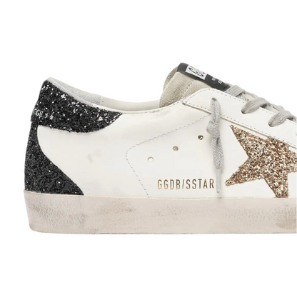 Women's Super-Star in nappa leather with gold glitter star and black glitter heel tab