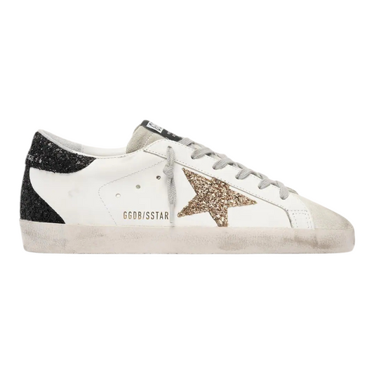Women's Super-Star in nappa leather with gold glitter star and black glitter heel tab