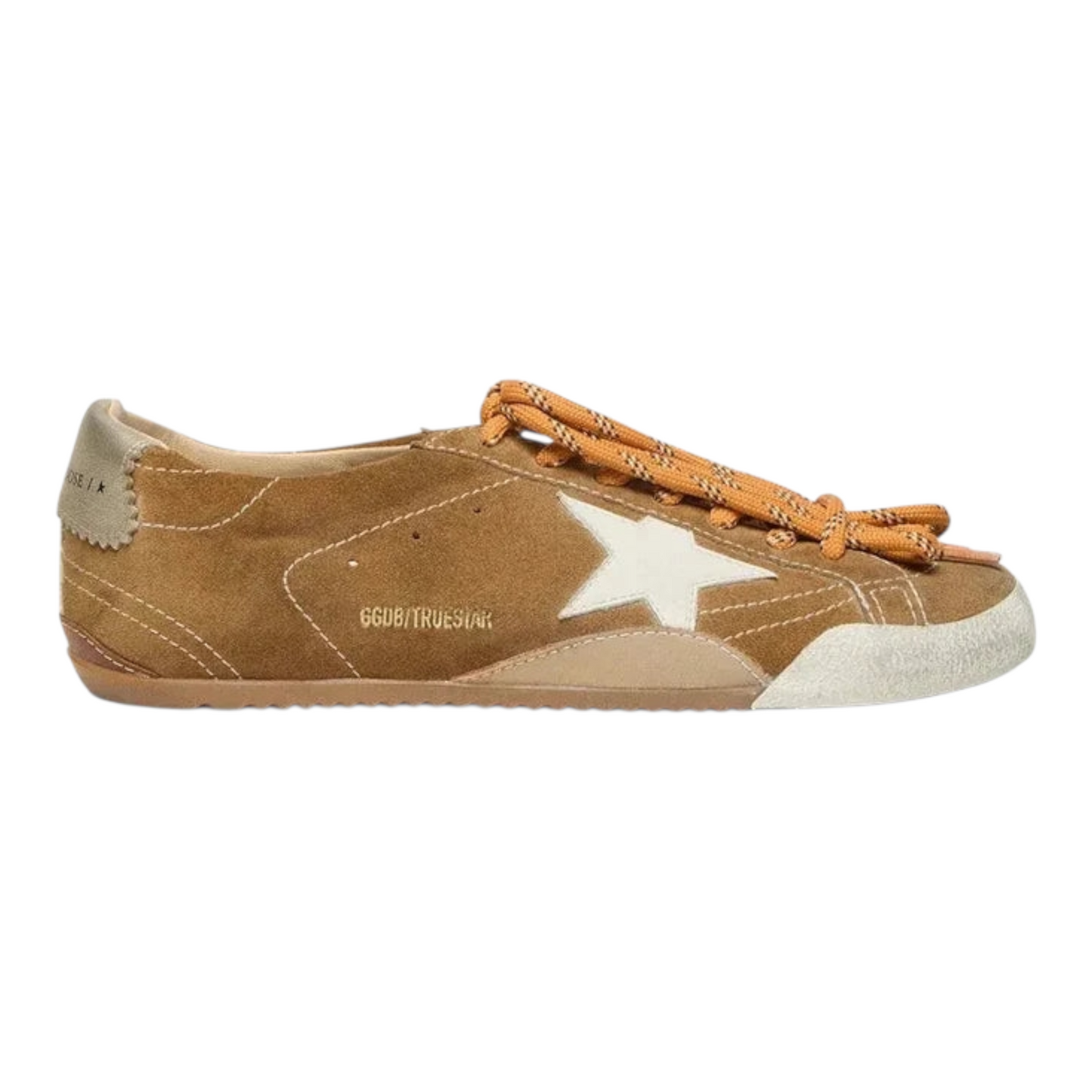 Golden Goose True-Star in tobacco-colored suede with white star and platinum heel tab(Women's)