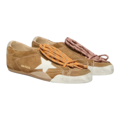 Golden Goose True-Star in tobacco-colored suede with white star and platinum heel tab(Women's)