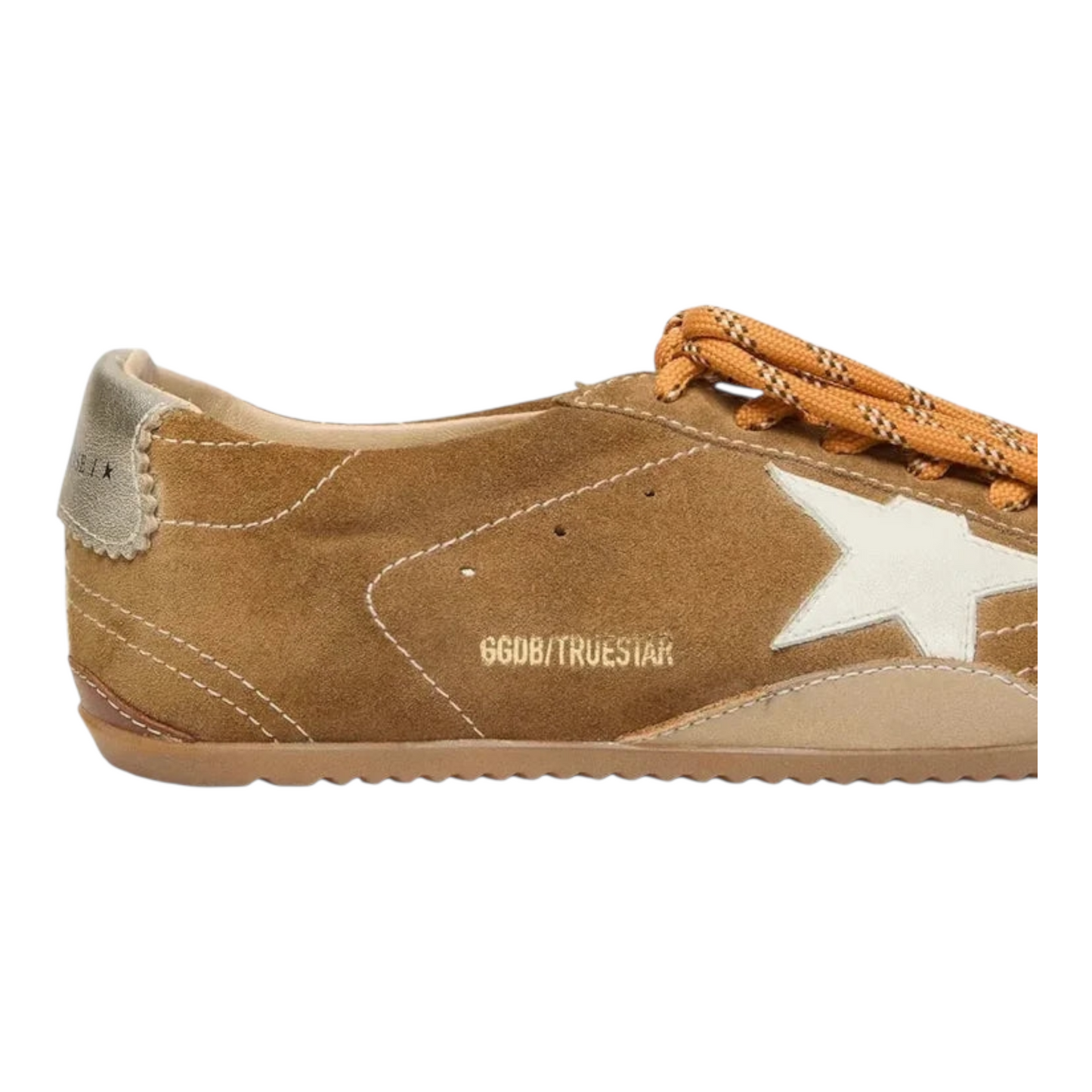 Golden Goose True-Star in tobacco-colored suede with white star and platinum heel tab(Women's)