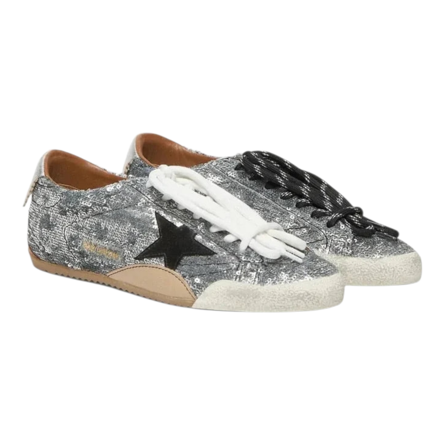 Golden Goose True-Star in silver sequins with black star and silver leather heel tab(Women's)
