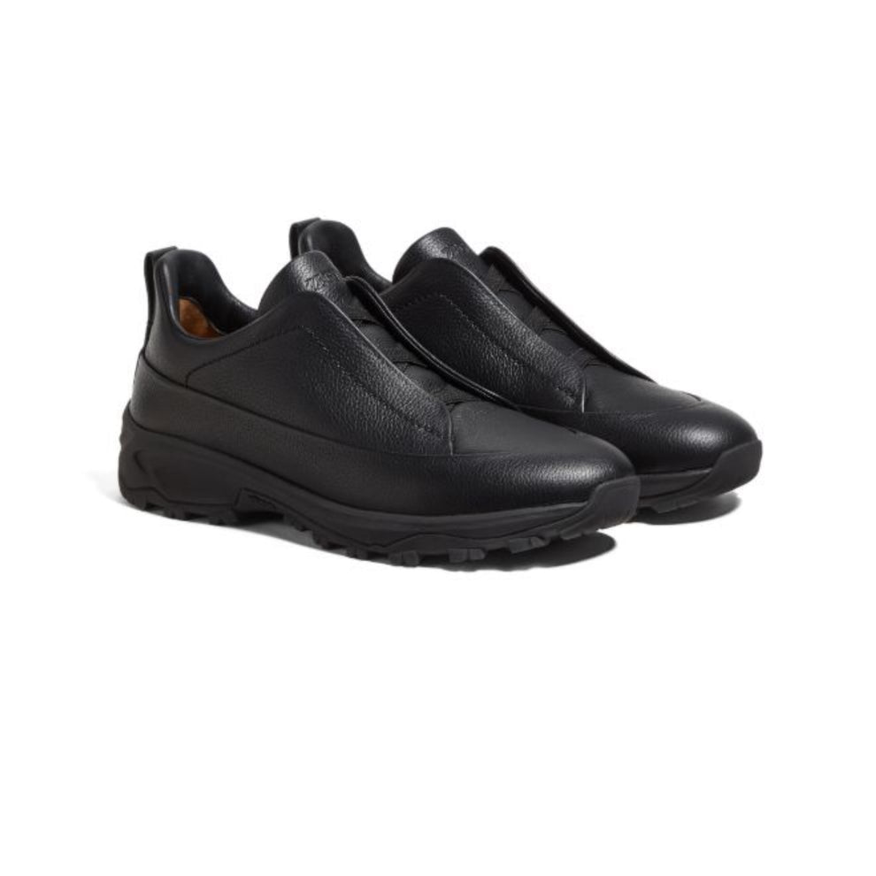 ZEGNA Zegna Black leather triple stitch mont sneakers