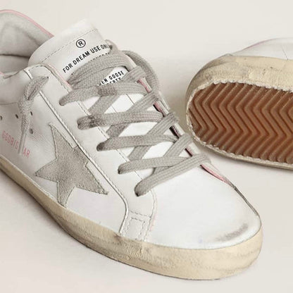 Golden Goose Super-Star with gray suede star and pink leather heel tab(Women's)