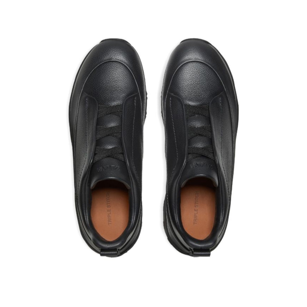 ZEGNA Zegna Black leather triple stitch mont sneakers