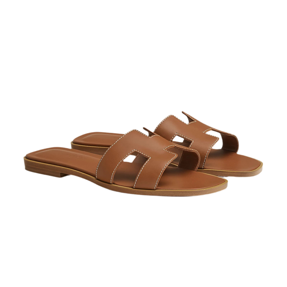 Hermes Sandal Flat Oran Gold Box Calfskin Mightychic