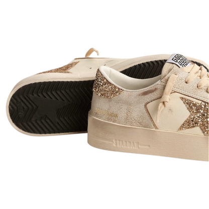 Golden Goose Stardan in ecru nappa leather with gold glitter star and heel tab(Women's)