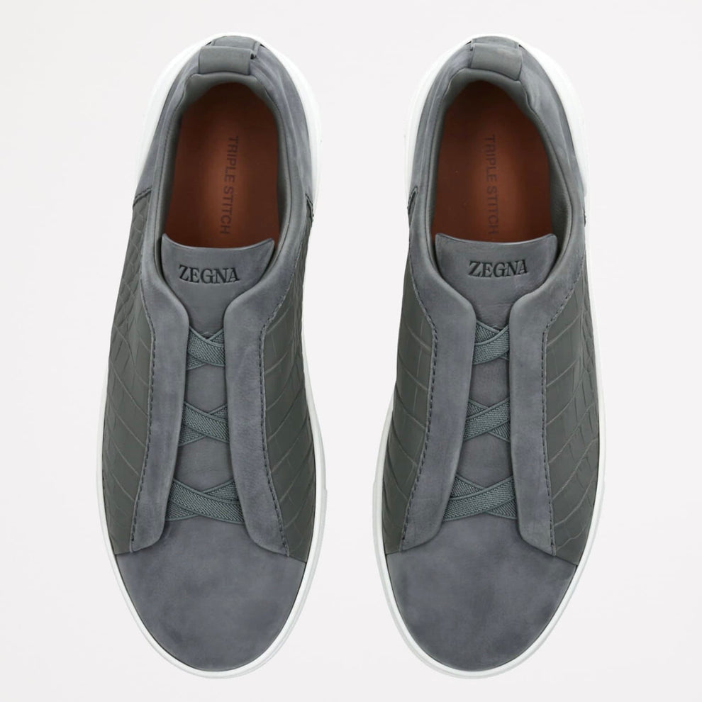 ZEGNA GREY CROCODILE LEATHER TRIPLE STITCH SECONDSKIN SNEAKERS