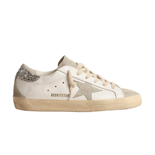 Golden Goose Super-Star with gray star and silver glitter heel tab(Women's