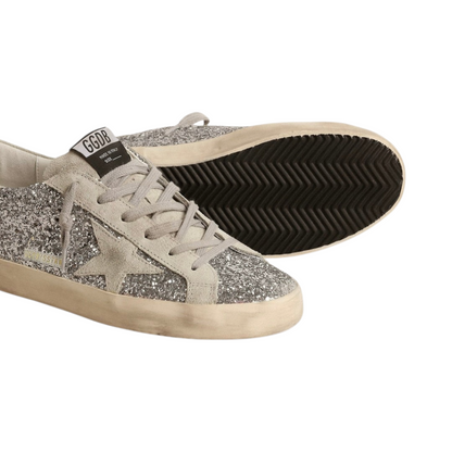 Golden Goose Super-Star Super-Star in silver glitter with ice-gray suede star(Women's)
