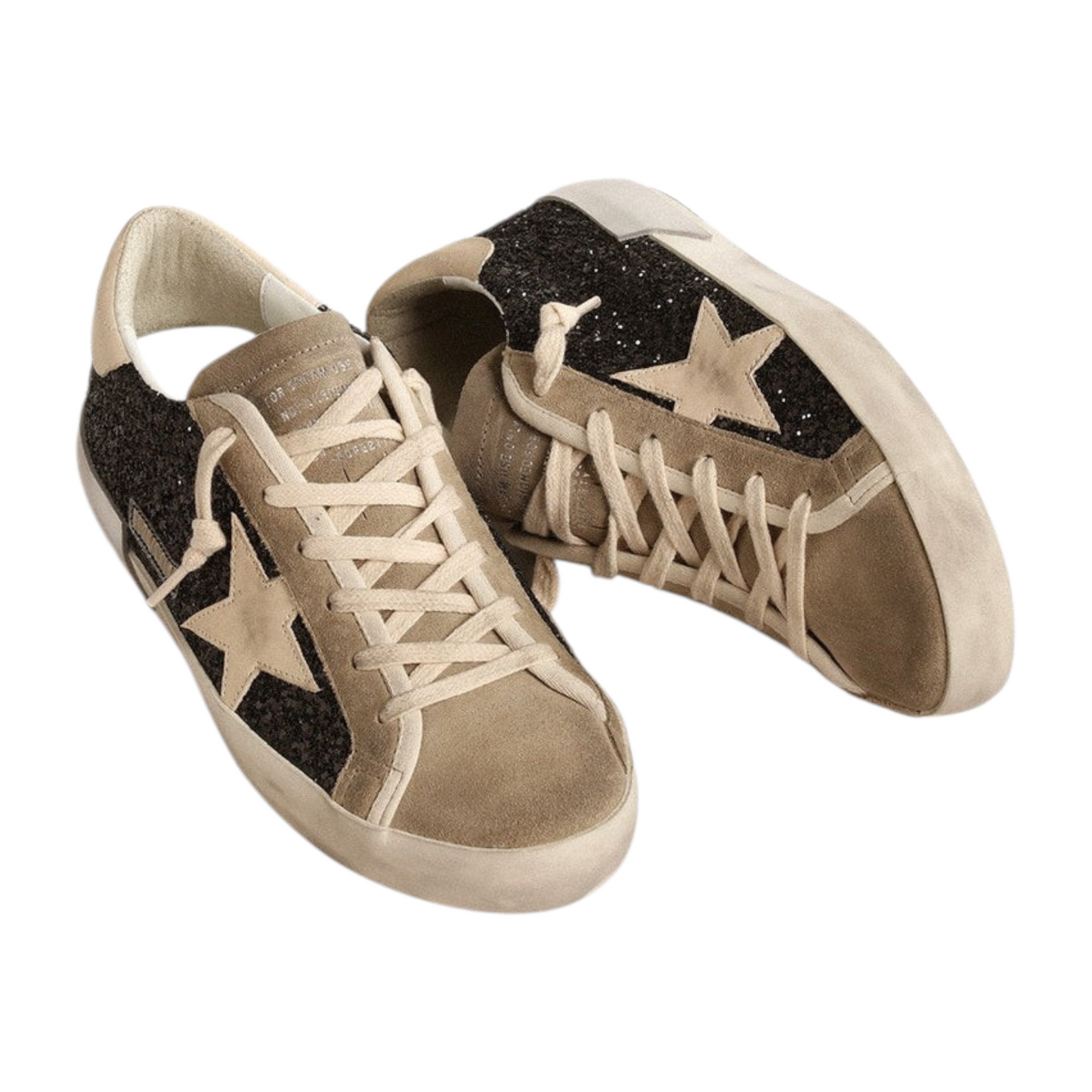 Golden Goose in black glitter with cream star and suede inserts (Women's)