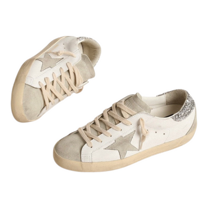 Golden Goose Super-Star with gray star and silver glitter heel tab(Women's