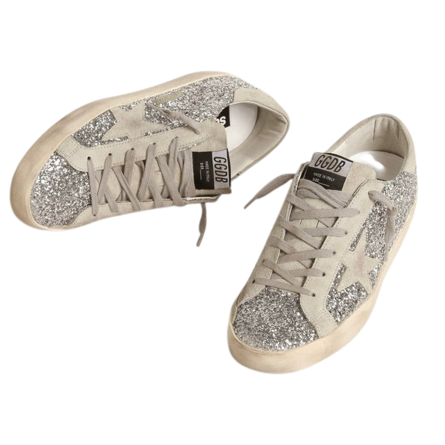 Golden Goose Super-Star Super-Star in silver glitter with ice-gray suede star(Women's)