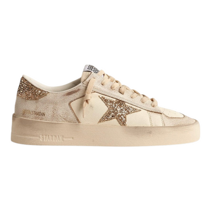 Golden Goose Stardan in ecru nappa leather with gold glitter star and heel tab(Women's)