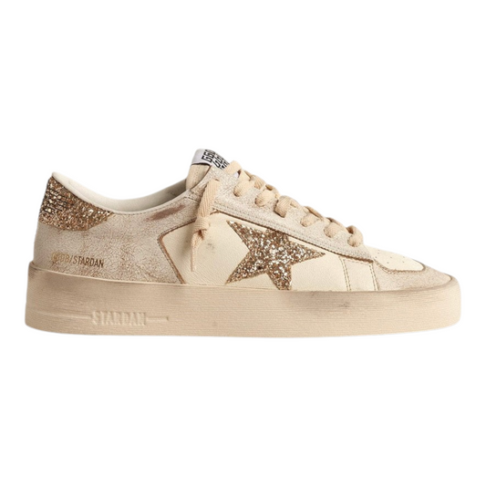 Golden Goose Stardan in ecru nappa leather with gold glitter star and heel tab(Women's)