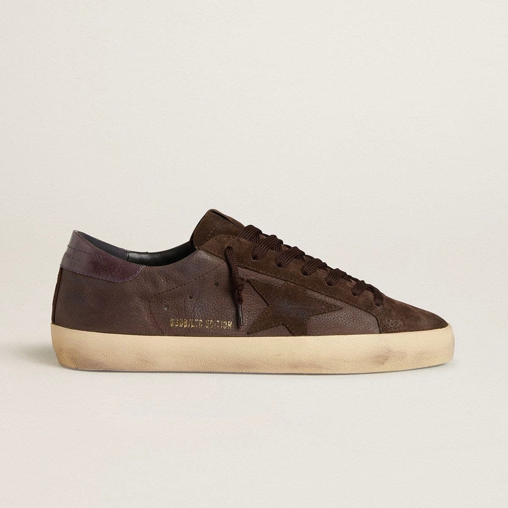 Golden Goose Super-Star LTD in brown nubuck with suede star and purple leather heel tab(Men)