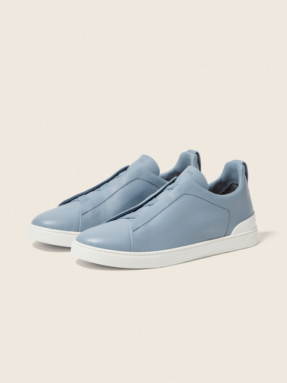 ZEGNA triple stitch leather sneakers Blue