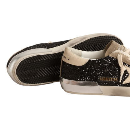 Golden Goose in black glitter with cream star and suede inserts (Women's)