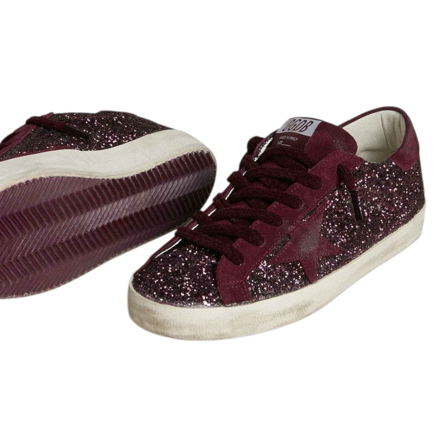 Golden Goose  Super-Star Sabot with a platinum glitter star and suede tongue