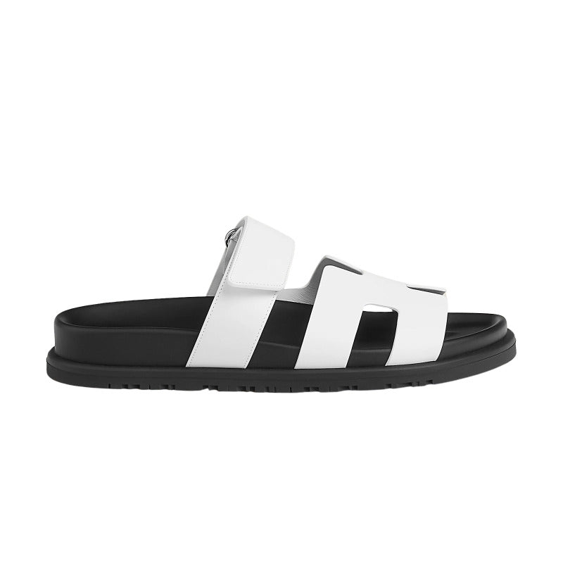 Hermes Chypre Sandals White Palladium Hardware