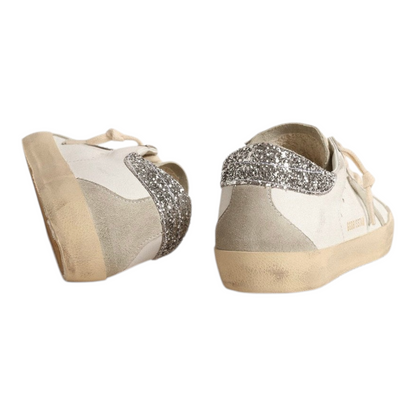 Golden Goose Super-Star with gray star and silver glitter heel tab(Women's