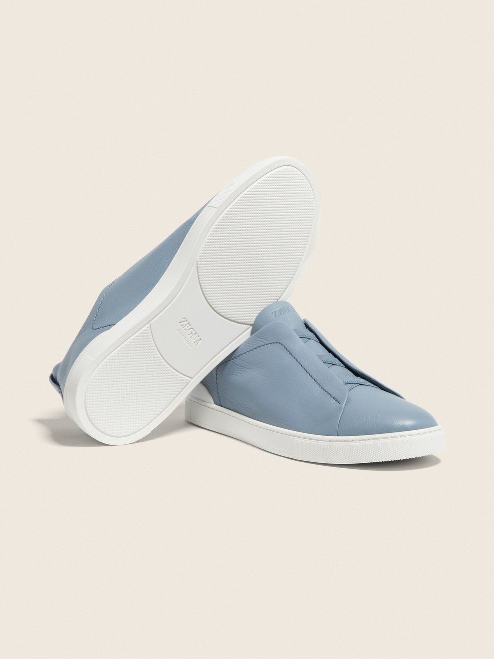 ZEGNA triple stitch leather sneakers Blue